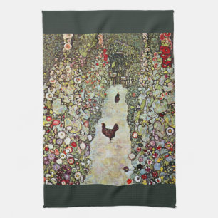 Paño De Cocina Camino de jardín con pollos, Gustav Klimt, Art Nou