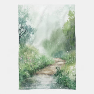 Paño De Cocina Camino forestal brumoso paisaje rural (2)