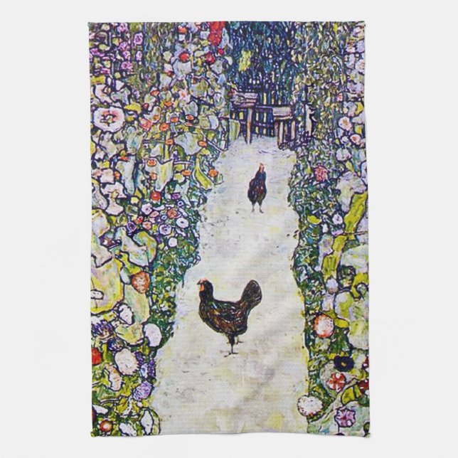 Paño De Cocina Camino Jardín con Pollos, Gustav Klimt (Vertical)