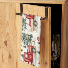 Paño De Cocina Camión rojo con regalos y muñeco de nieve