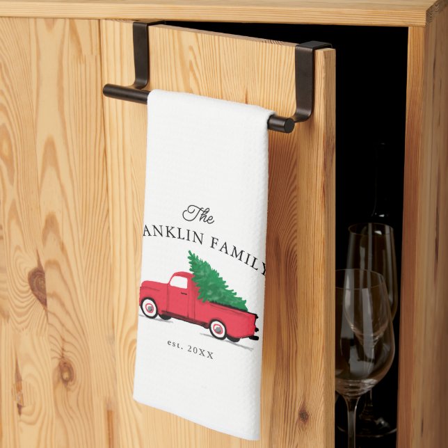 Paño De Cocina Camión rojo de época de vacaciones de granjas pers (Pliegue de tercios)