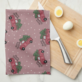 Paño De Cocina Camión Rojo Vintage de Feliz Navidad