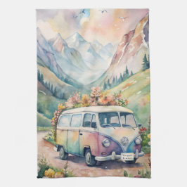 Paño De Cocina Camioneta acuarela con regalo de placa de licencia