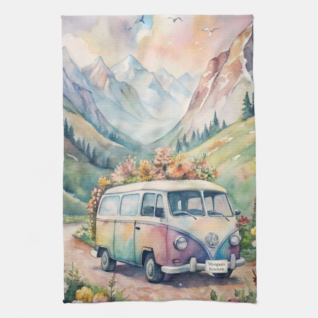 Paño De Cocina Camioneta acuarela con regalo de placa de licencia (Vertical)