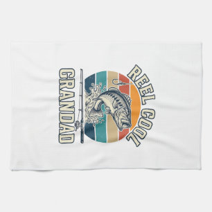 Paño De Cocina Camiseta Atardecer Vintage de Pesca Abuelo Genial