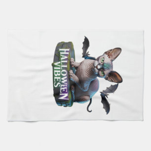 Paño De Cocina Camiseta clásica Aura de Halloween de gato esfinge