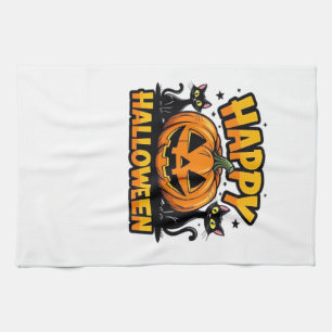 Paño De Cocina Camiseta clásica de Halloween de gato negro_2