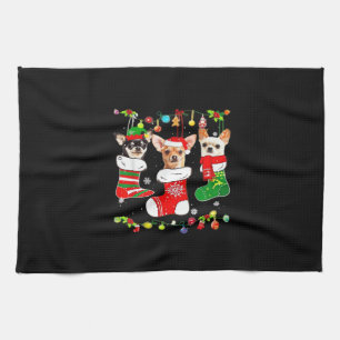Paño De Cocina Camiseta clásica de perro de Navidad con luces Chi