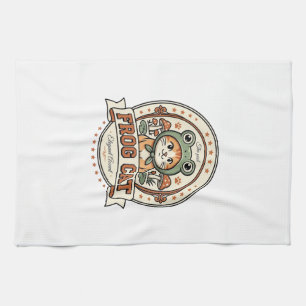 Paño De Cocina Camiseta de arte vectorial vintage de gato rana Fr