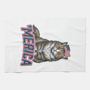 Paño De Cocina Camiseta de diseño de grabado vintage de gato patr