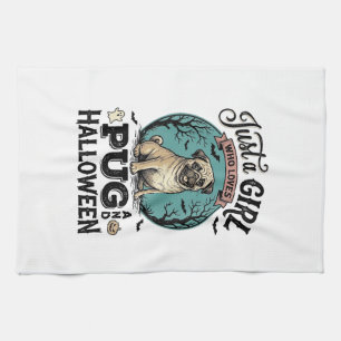 Paño De Cocina Camiseta de diseño vintage pug Halloween chica ama