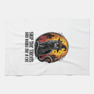 Paño De Cocina Camiseta de gato de Halloween grabado vintage espe