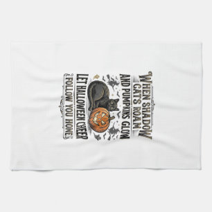 Paño De Cocina Camiseta de gato negro de Halloween con grabado de