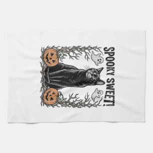Paño De Cocina Camiseta de grabado vintage de Halloween de gato n