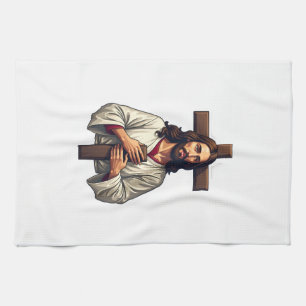 Paño De Cocina Camiseta de grabado vintage retrato cruz de Jesús