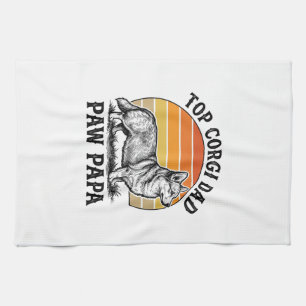 Paño De Cocina Camiseta de Papá Corgi Atardecer Vintage Regalo de