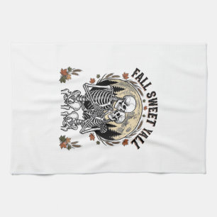 Paño De Cocina Camiseta de pareja de esqueletos otoñales grabado 