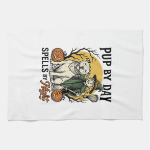 Paño De Cocina Camiseta de perro bruja de Halloween Grabado vinta