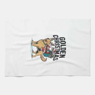 Paño De Cocina Camiseta de Santa de Navidad Dorado montando Retri