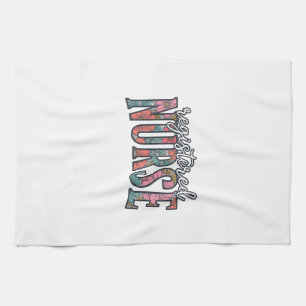Paño De Cocina Camiseta de tipografía floral vintage de enfermera