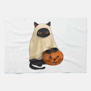 Paño De Cocina Camiseta esencial de fantasma de gato negro con ca