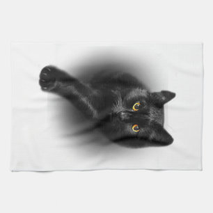 Paño De Cocina Camiseta Gato Negro Ojos Amarillos Tee Gatos