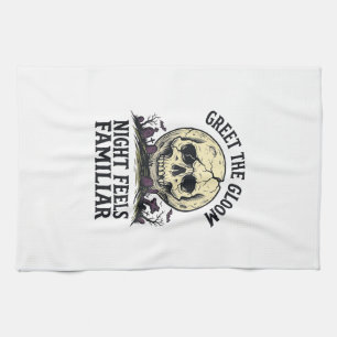 Paño De Cocina Camiseta gráfica de cráneo de luna espeluznante de