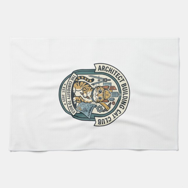 Paño De Cocina Camiseta Gráfica de Gato Arquitecto Edificio - Arq (Horizontal)