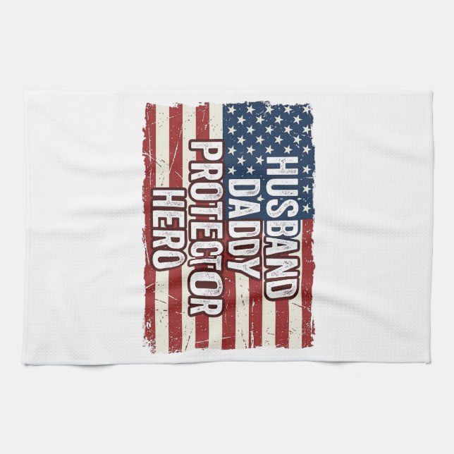 Paño De Cocina Camiseta Patriótica Marido Papá Protector Héroe Ba (Horizontal)