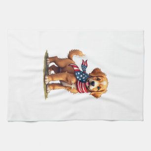 Paño De Cocina Camiseta Patriótica Vintage Cachorro Dorado Americ