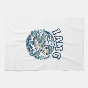 Paño De Cocina Camiseta Vintage Cumpleaños 6 Tortuga Marina Adora
