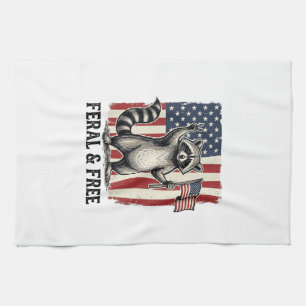 Paño De Cocina Camiseta Vintage de Mapache Patriótico Feral y Lib