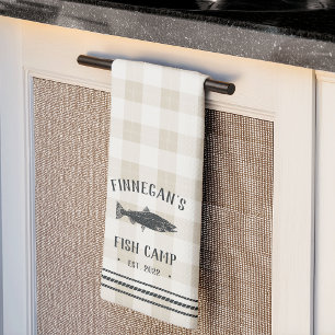 Paño De Cocina Campamento de pescados personalizados Rustic Plaid