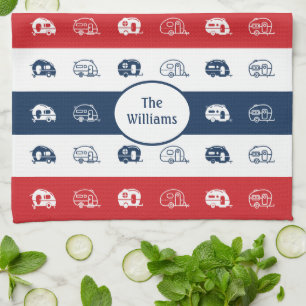 Paño De Cocina Campers de nombre patriótico, rojo, blanco y azul