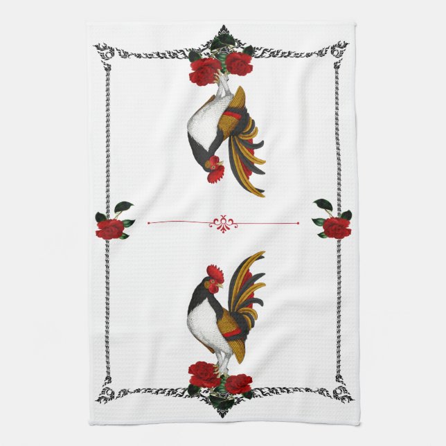 Paño De Cocina Campesina francesa Rooster Red Black Gold (Vertical)