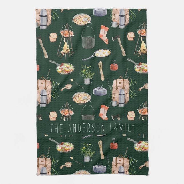 Paño De Cocina Camping monograma | Ilustraciones acuarelas (Vertical)