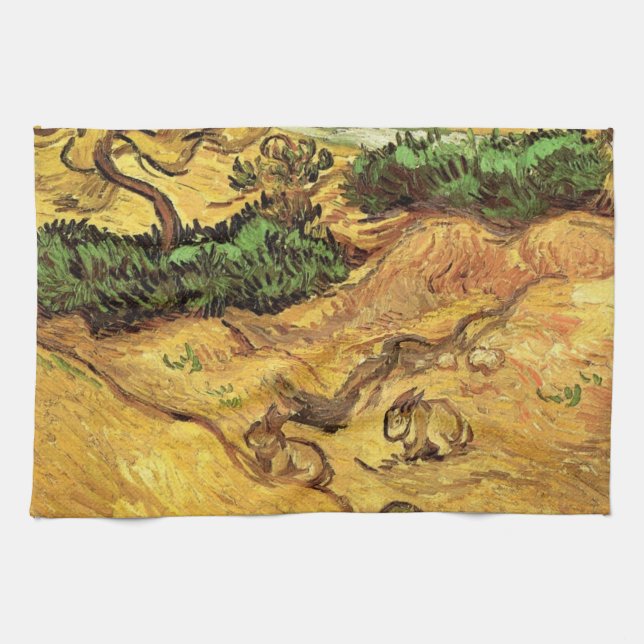 Paño De Cocina Campo con dos conejos por Vincent van Gogh (Horizontal)