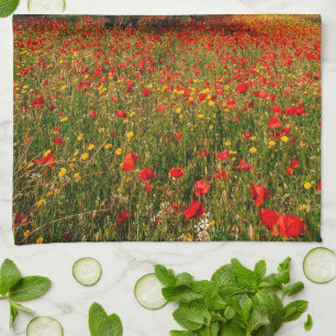 Paño De Cocina campo con flores y árboles