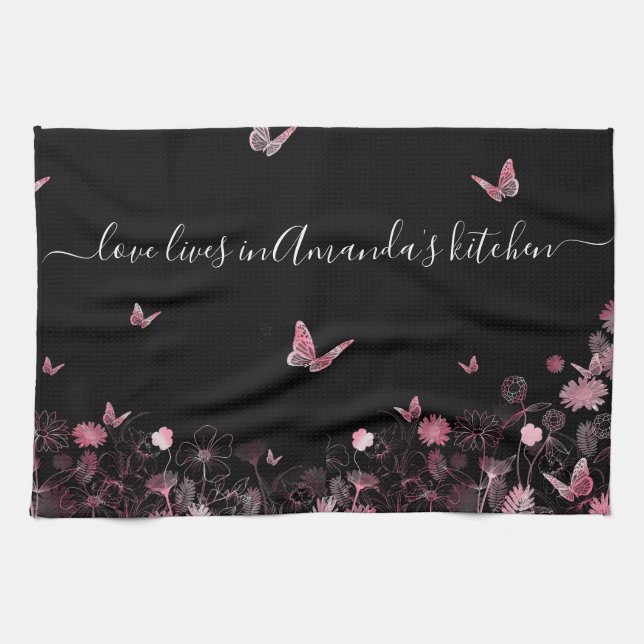 Paño De Cocina Campo de flores con mariposas (Horizontal)