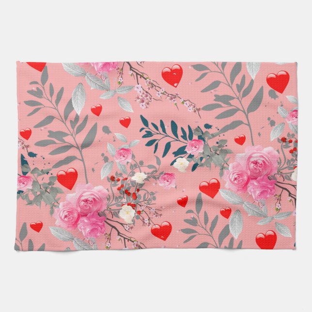 Paño De Cocina Campo de flores rosadas (Horizontal)