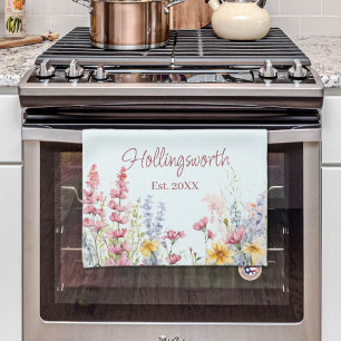 Paño De Cocina Campo de flores silvestres de acuarela personaliza