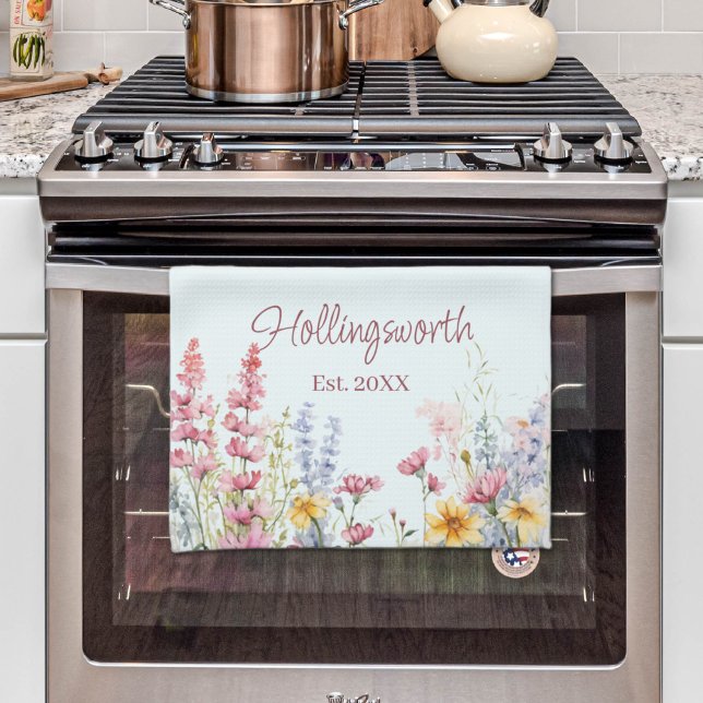 Paño De Cocina Campo de flores silvestres de acuarela personaliza (Personalized Watercolor Wildflower Field Kitchen Towel
)