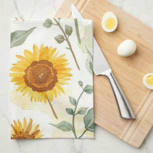 Paño De Cocina Campo de Girasoles Pintura Acuarela Floral Amarill