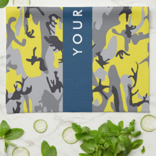 Paño De Cocina Camuflaje amarillo y gris Tu nombre personaliza