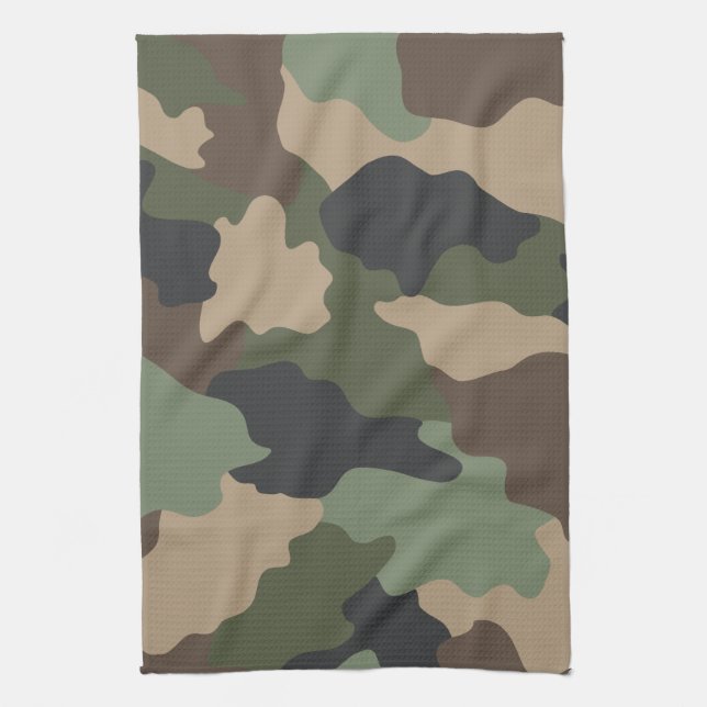Paño De Cocina Camuflaje de Woodland Camo Khaki Tan Negro (Vertical)