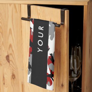 Paño De Cocina Camuflaje rojo y gris Tu nombre Personaliza