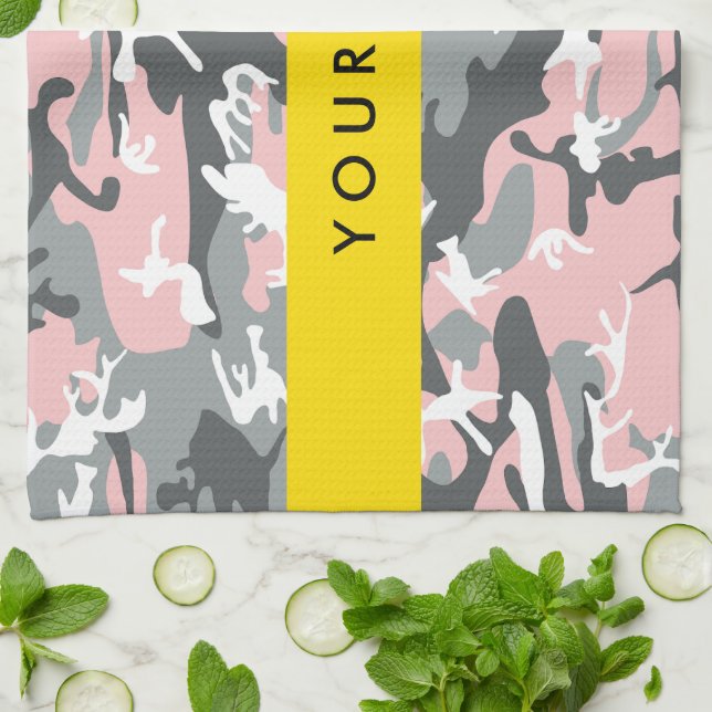 Paño De Cocina Camuflaje rosa y gris Tu nombre Personaliza (Doblado)
