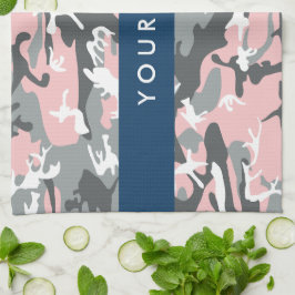 Paño De Cocina Camuflaje rosa y gris Tu nombre Personaliza