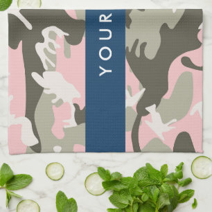 Paño De Cocina Camuflaje rosa y verde Personaliza tu nombre