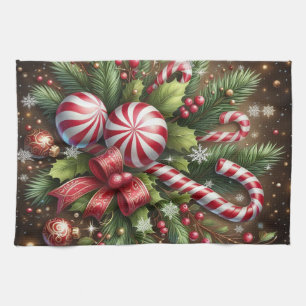 Paño De Cocina Caña de caramelo clásico de Navidad/verde navideño